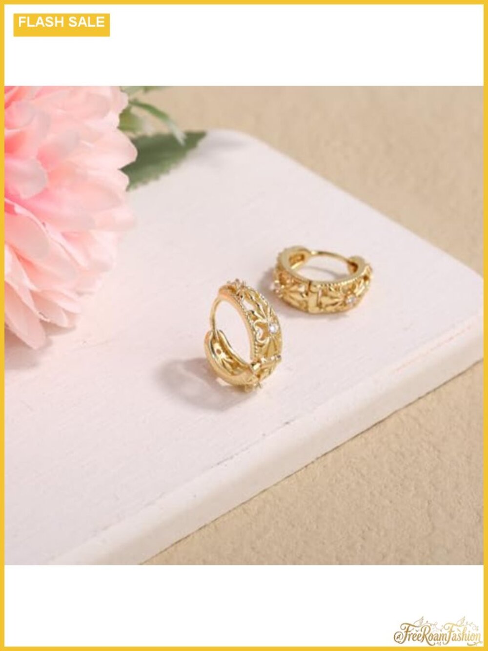 Gold Plated Hoop Earrings for Women, Lightweight Copper Push Back